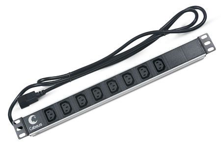 Cabeus PDU-8I-2IEC Блок розеток для 19" шкафов, горизонтальный, 8 розеток IEC 320 C13, 10 A, без выключателя, алюминиевый корпус, шнур 2 м, вилка IEC 320 C14 (7291c)